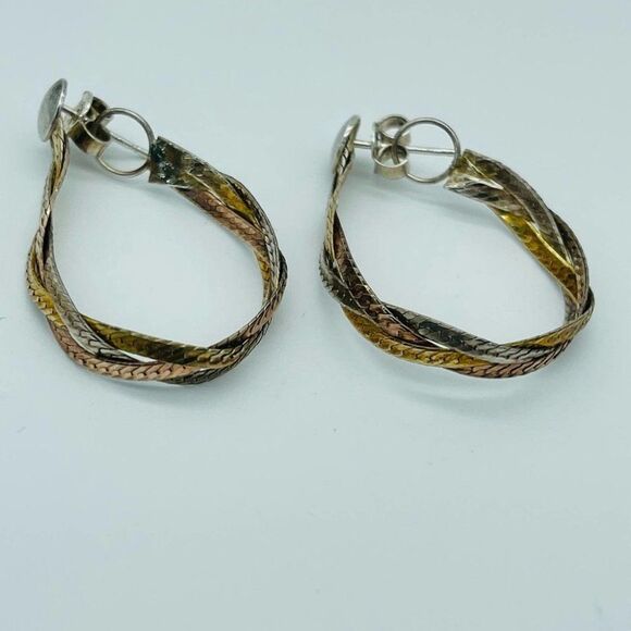 Sterling Silver Multi-tone  Twisted Earrings Italy 92.5 - Picture 6 of 8